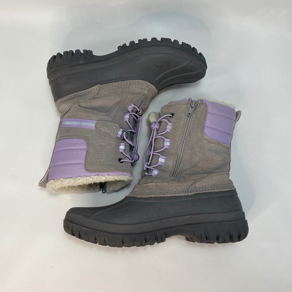 Lands End Youth 6M Winter Snow Boots Gray Purple Insulated All Weather Waterprof - Picture 6 of 10